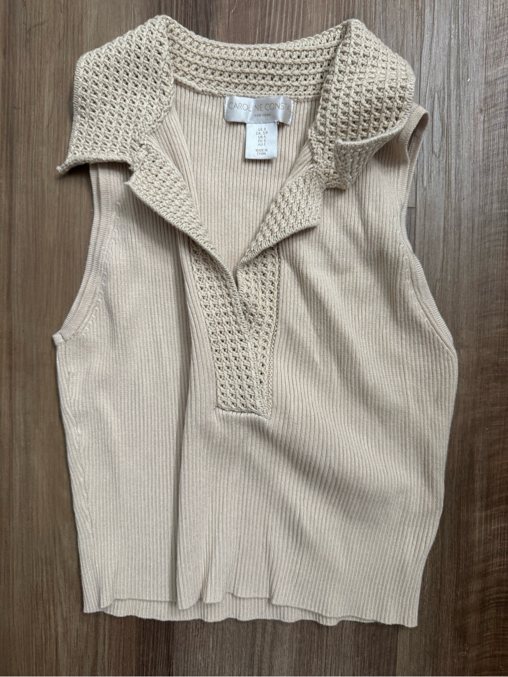 Caroline Constas Cream Crochet-Trim Knit Tank